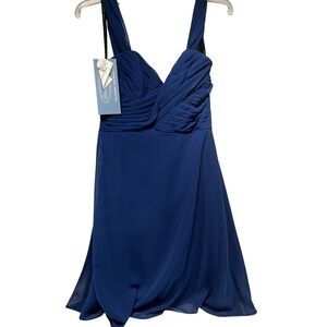 Alfred Angelo 7385S Mediterranean Blue Ruched Chiffon Bridesmaid Dress Sz 8 NEW